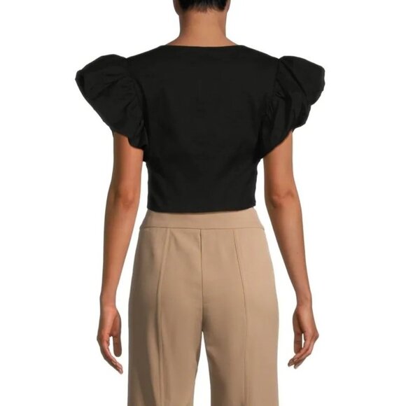 Derek Lam 10 Crosby Genna Black Balloon Sleeve Crop Top - Picture 2 of 5